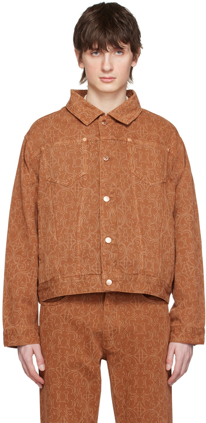 Jakna Drôle de Monsieur Drôle De Monsieur Faïence Print Denim Jacket Rjava | B-JT137-CO052-CG