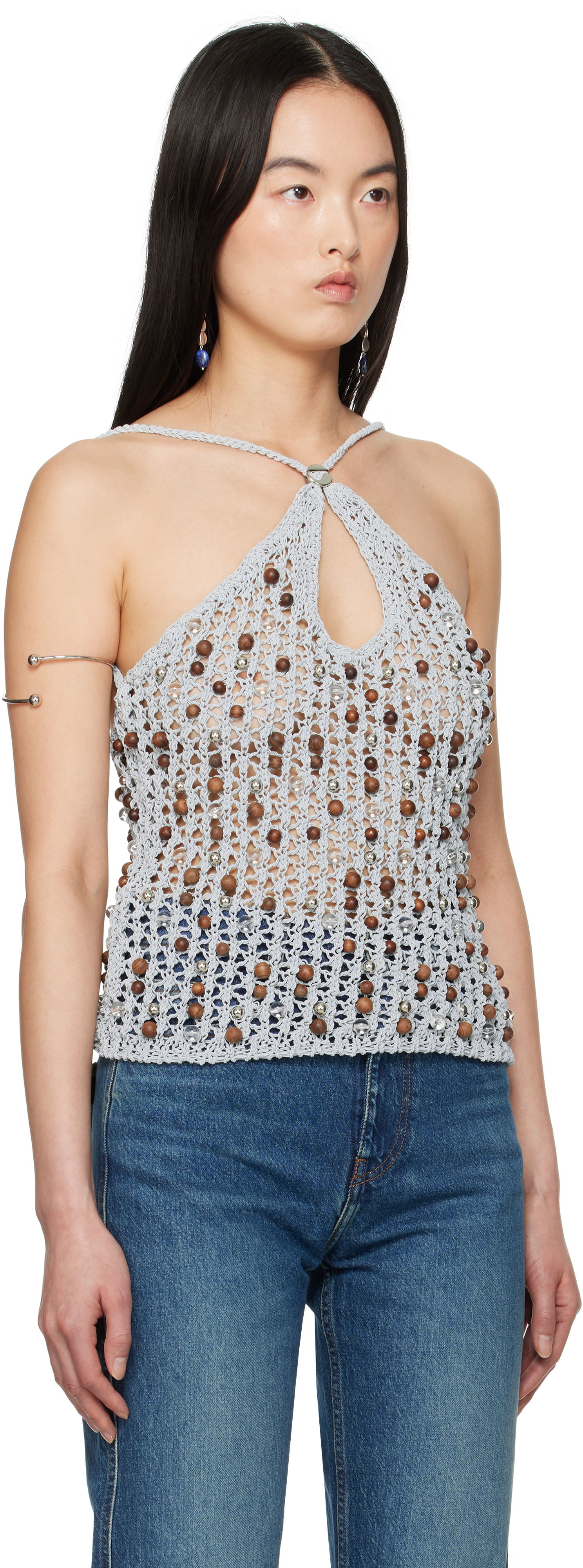 Majica brez rokavov Coperni Coperni Beaded Knitted Tank Top Siva | COPML132Y3013, 1