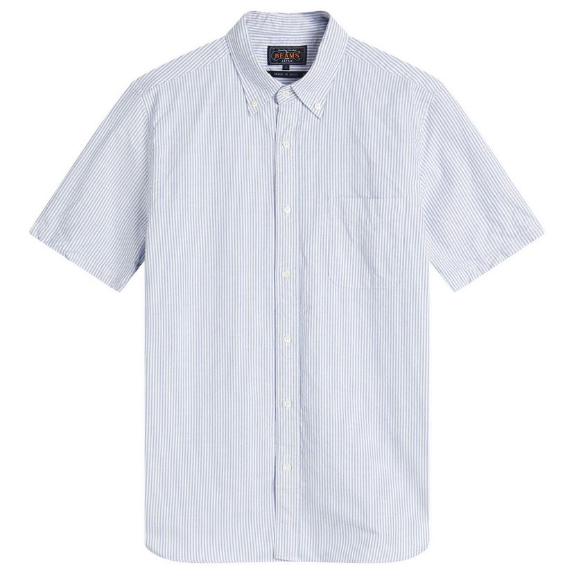 Srajce BEAMS Beams Plus Button Down Short Sleeve Shirt, Size Large Modra | 3801-0025-139-75