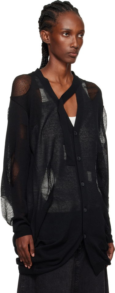 Pleteni pulover Yohji Yamamoto YOHJI YAMAMOTO Plain Stitch & Pattern Draped Cardigan Črna | FP-K12-982, 1