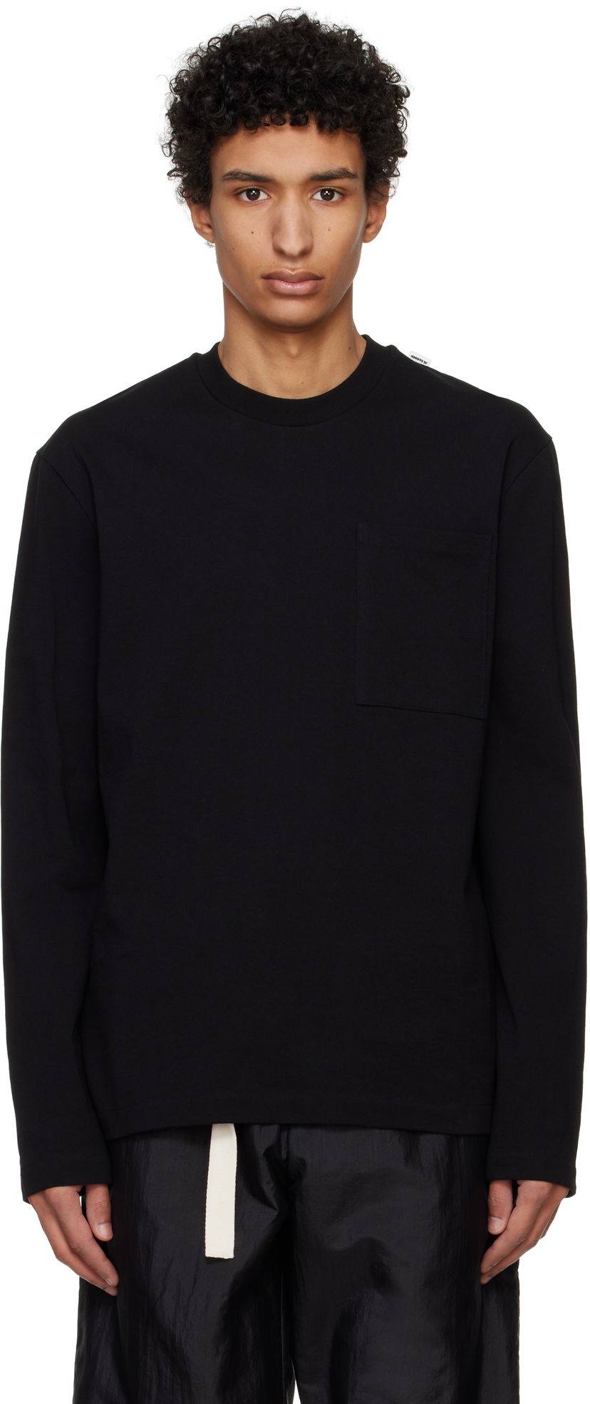 Pleteni pulover Jil Sander Jil Sander Logo Flag Pocket Long Sleeve T-Shirt Črna | J22GC0196_J20256
