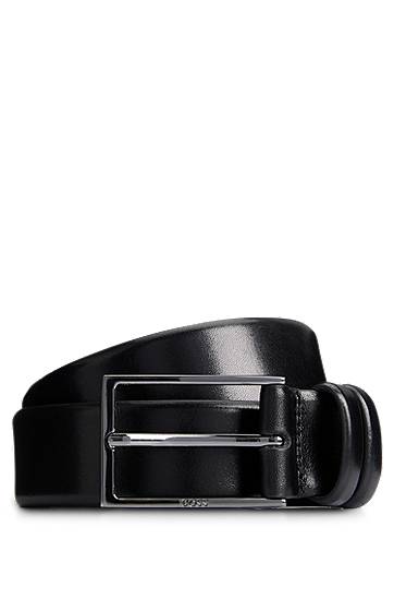 Pasovi BOSS Leather Belt with Gunmetal Hardware Črna | 50239979
