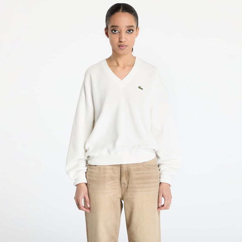 Pleteni pulover Lacoste Lacoste Moss Stitch V-Neck Sweater Bela | AF5622 70V