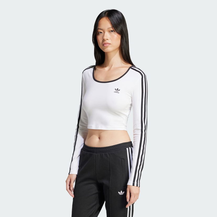 Krop-top adidas Performance Adicolor 3-Stripes Crop Long Sleeve Top Bela | JD4625
