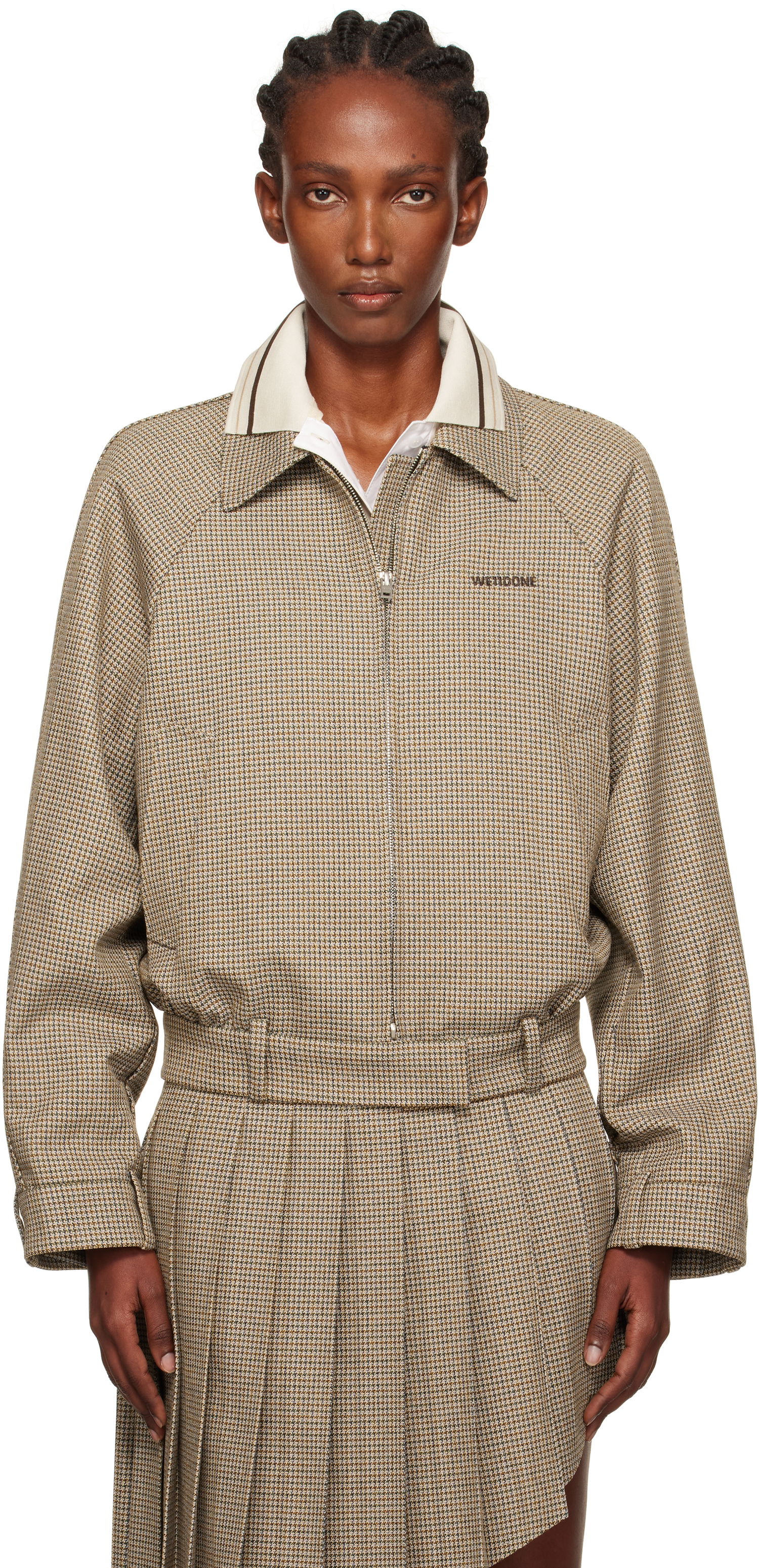 Jakna We11done Polo Collar Micro Checked Zip Jacket Bež | WD-JK2-25-012-W-BG, 0