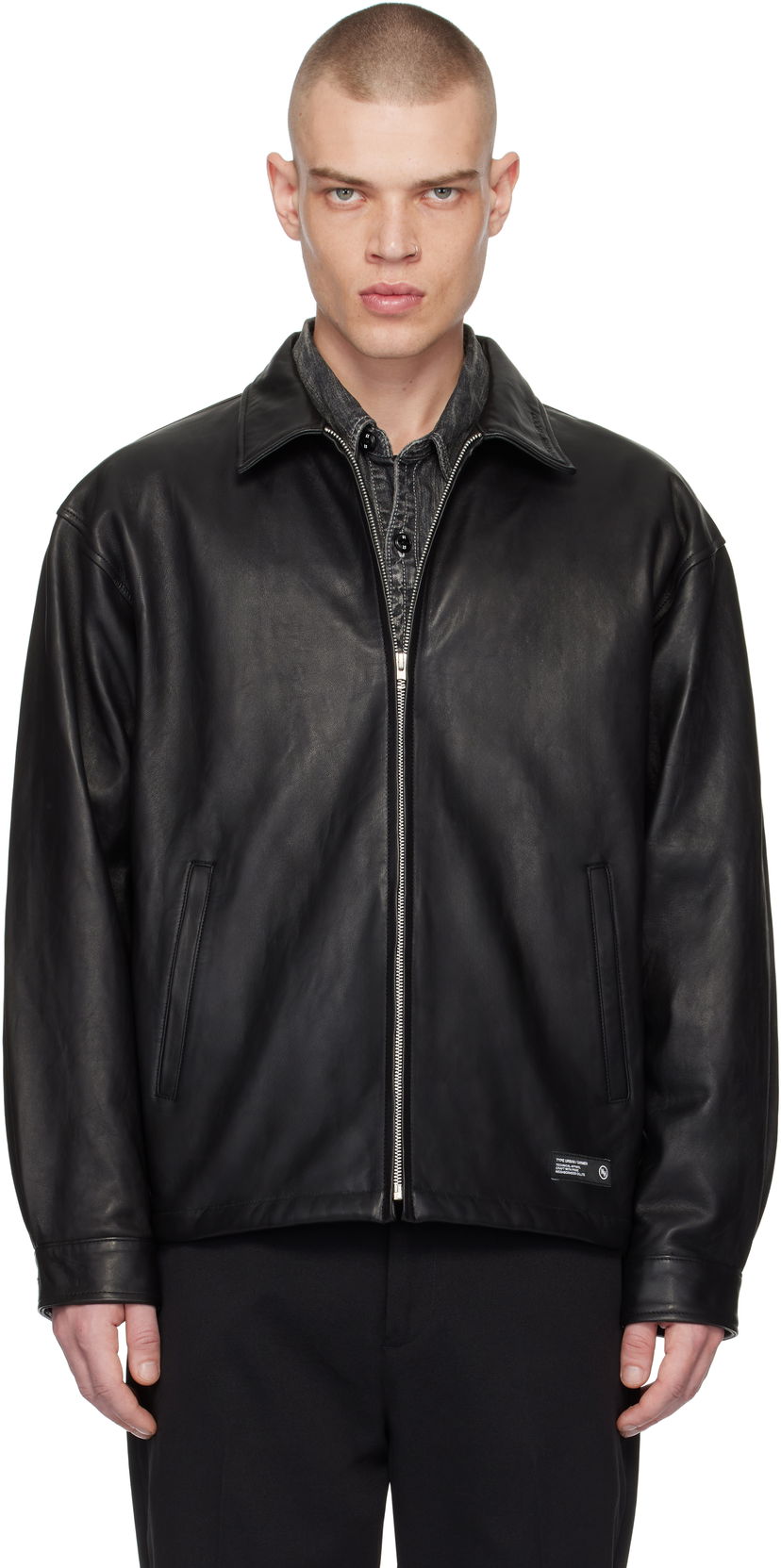 Jakna Neighborhood Zip Work Leather Jacket Črna | 242SZNH-JKM01