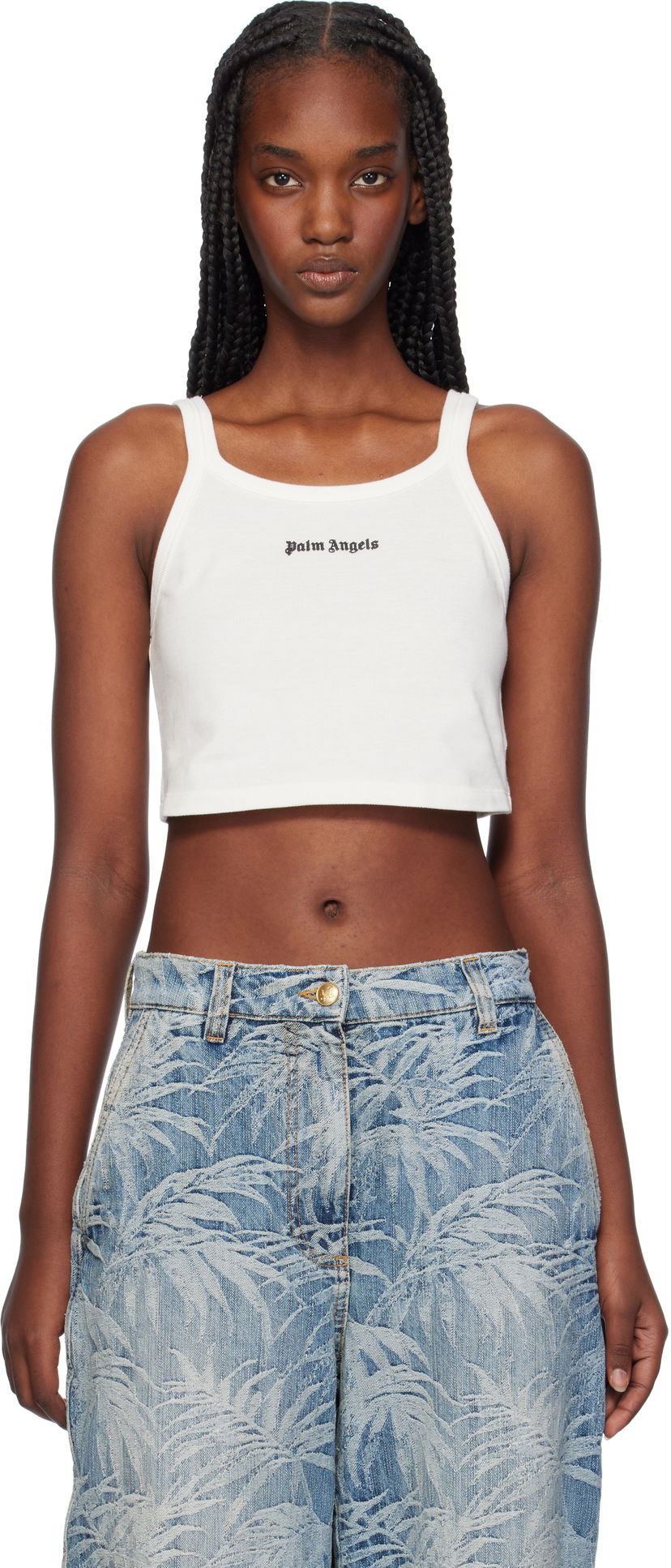 Majica brez rokavov Palm Angels Logo Tank Top Bela | PWAD060C99FAB0020310