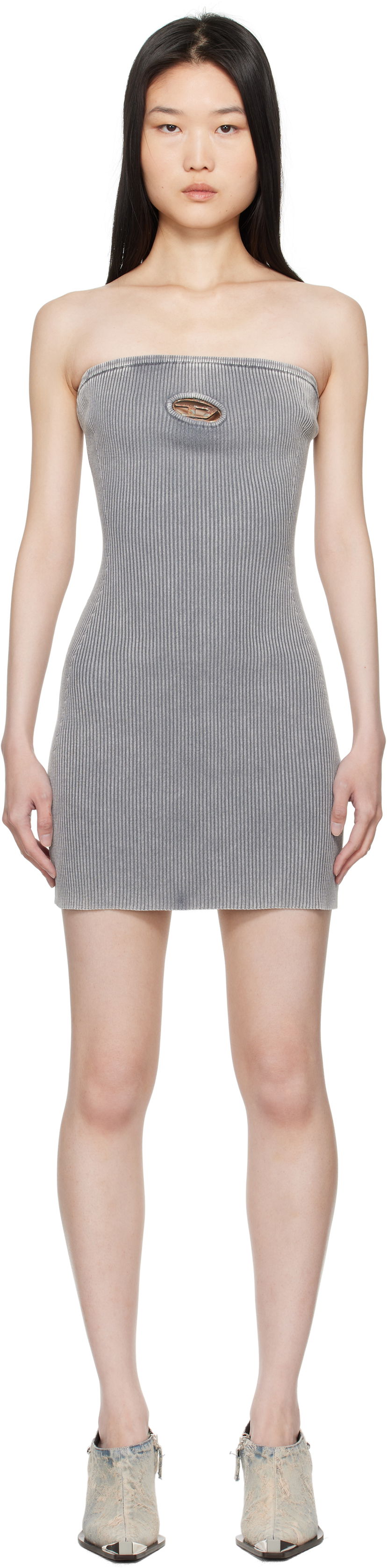 Obleke Diesel Ribbed Cutout Mini Dress Siva | A16282 0DBDI