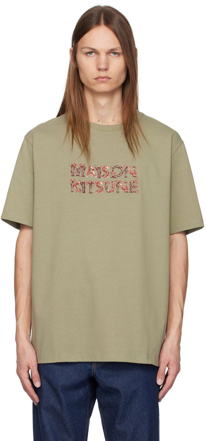 Majica MAISON KITSUNÉ Maison Kitsuné Green Woodland Alphabet Comfort T-Shirt Zelena | NM00110KJ0118