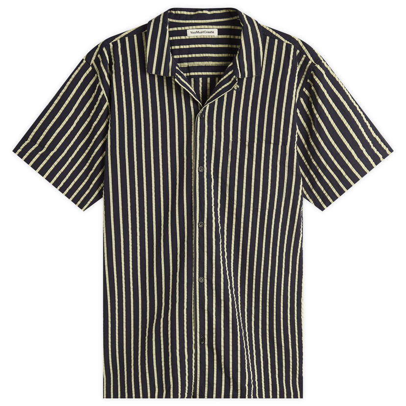 Srajce YMC YMC Malick Seersucker Stripe Vacation Shirt, Size Large Mornarica | P2YMG-40