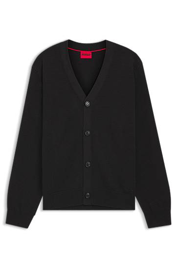 Pleteni pulover BOSS Cotton cardigan with knitted structure Črna | 50551509, 0
