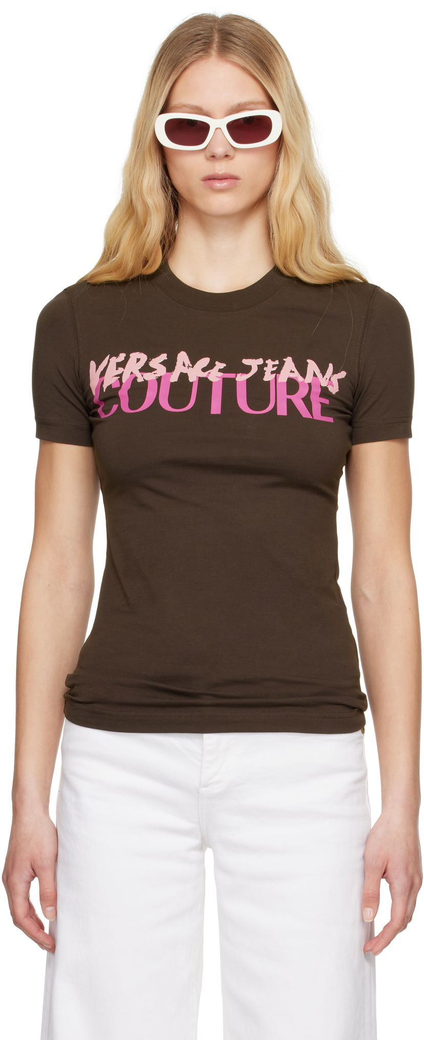 Majica Versace Versace Jeans Couture Institutional Logo T-Shirt Rjava | E78HAHE06_ECJ02E