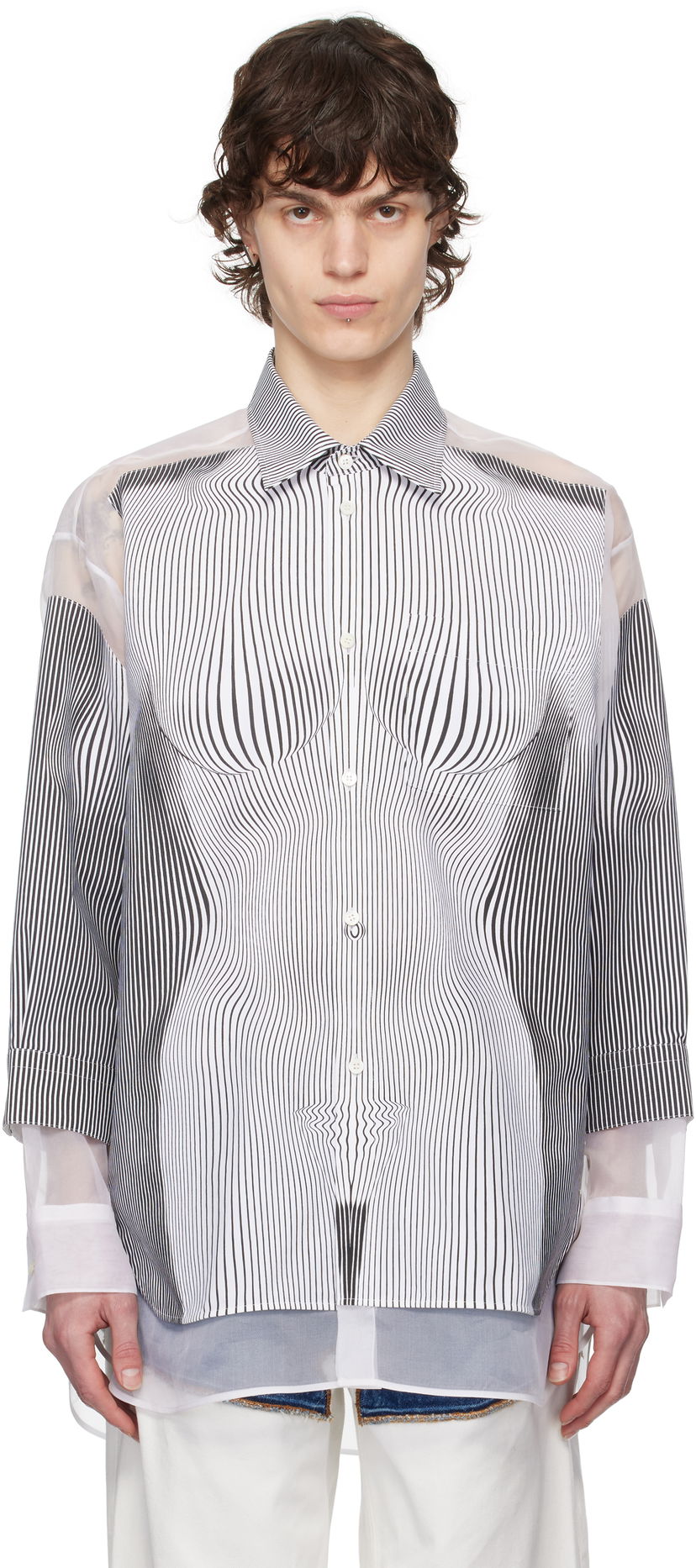 Srajce Jean Paul Gaultier Jean Paul Gaultier Pinstripe Body Morphing Shirt Bela | 25/33-F-CH080I-C566-0001