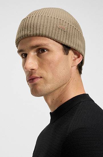 Beanie BOSS Fisherman-style beanie in a wool blend Bež | 50551019, 1