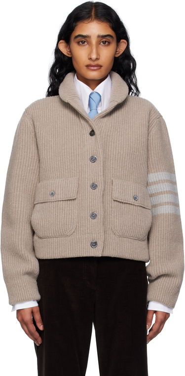 Pleteni pulover Thom Browne Thom Browne Merino Wool 4-Bar Bomber Cardigan Bež | FKJ116A-Y1059, 0