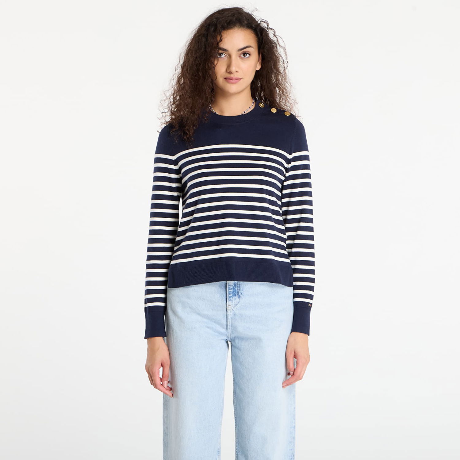 Pleteni pulover Tommy Hilfiger Tommy Hilfiger Striped Crewneck Sweater with Gold Buttons Mornarica | WW0WW47305-0FI, 0