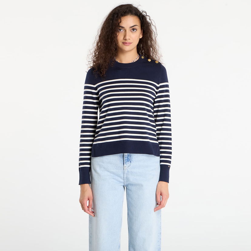 Pleteni pulover Tommy Hilfiger Tommy Hilfiger Striped Crewneck Sweater with Gold Buttons Mornarica | WW0WW47305-0FI