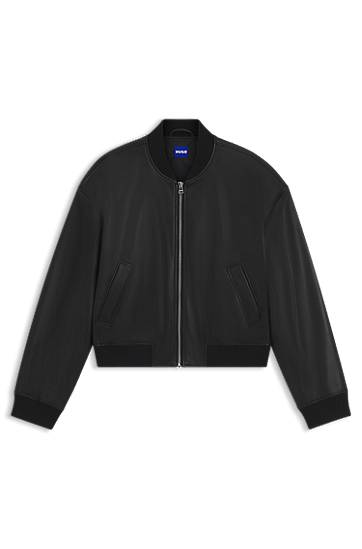 Bomber jakna BOSS Cropped Faux Leather Bomber Jacket Črna | 50542178