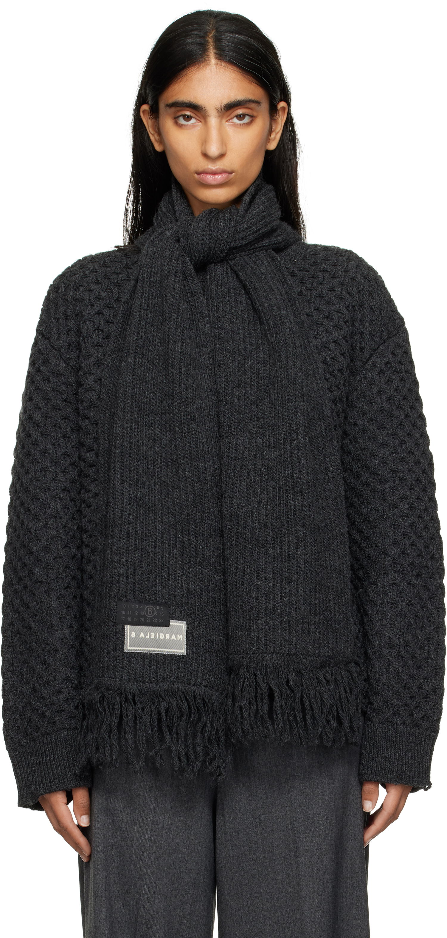 Pleteni pulover Maison Margiela MM6 Maison Margiela Knit Sweater with Scarf Siva | S52HL0049 M13132, 0