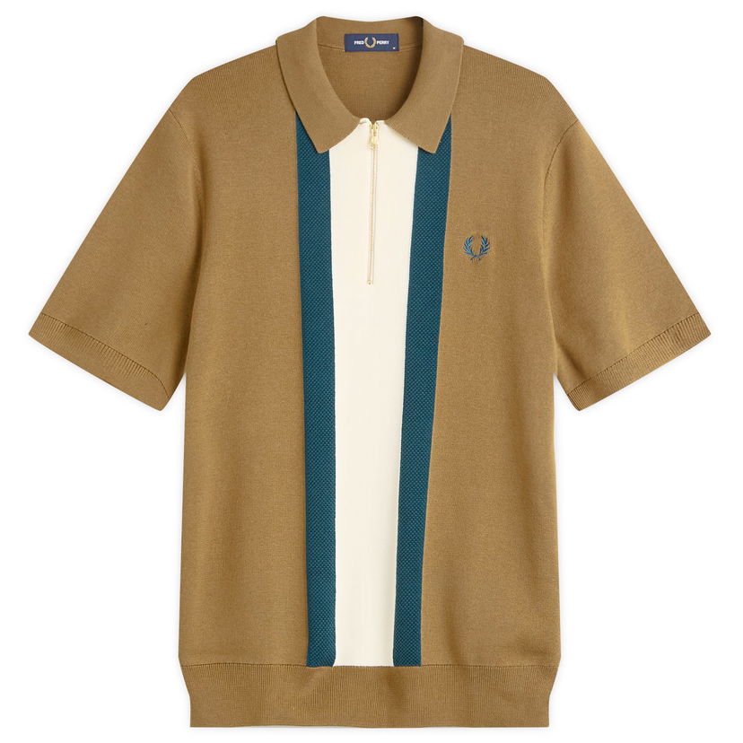 Polo majica Fred Perry Fred Perry Textured Stripe Knitted Zip Polo Shirt, Large Rjava | K1342-P96