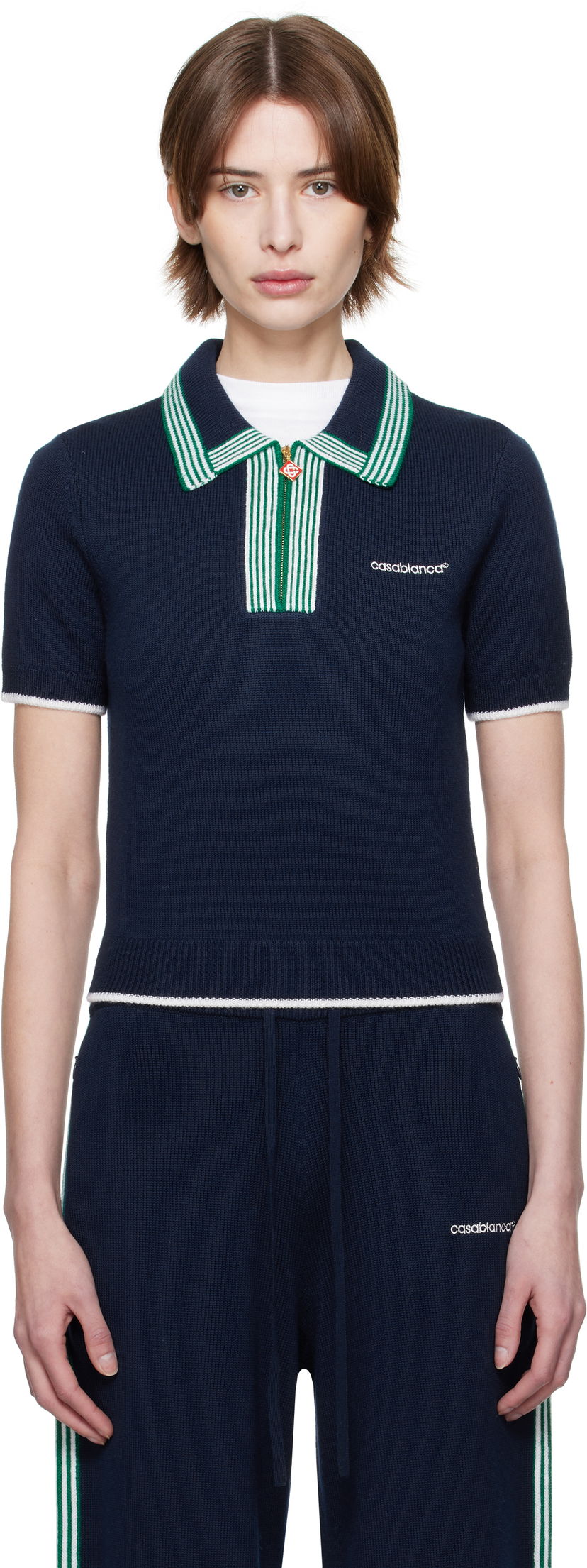 Pleteni pulover Casablanca Casablanca Knit Tennis Polo Mornarica | WPS25-KW-856-02