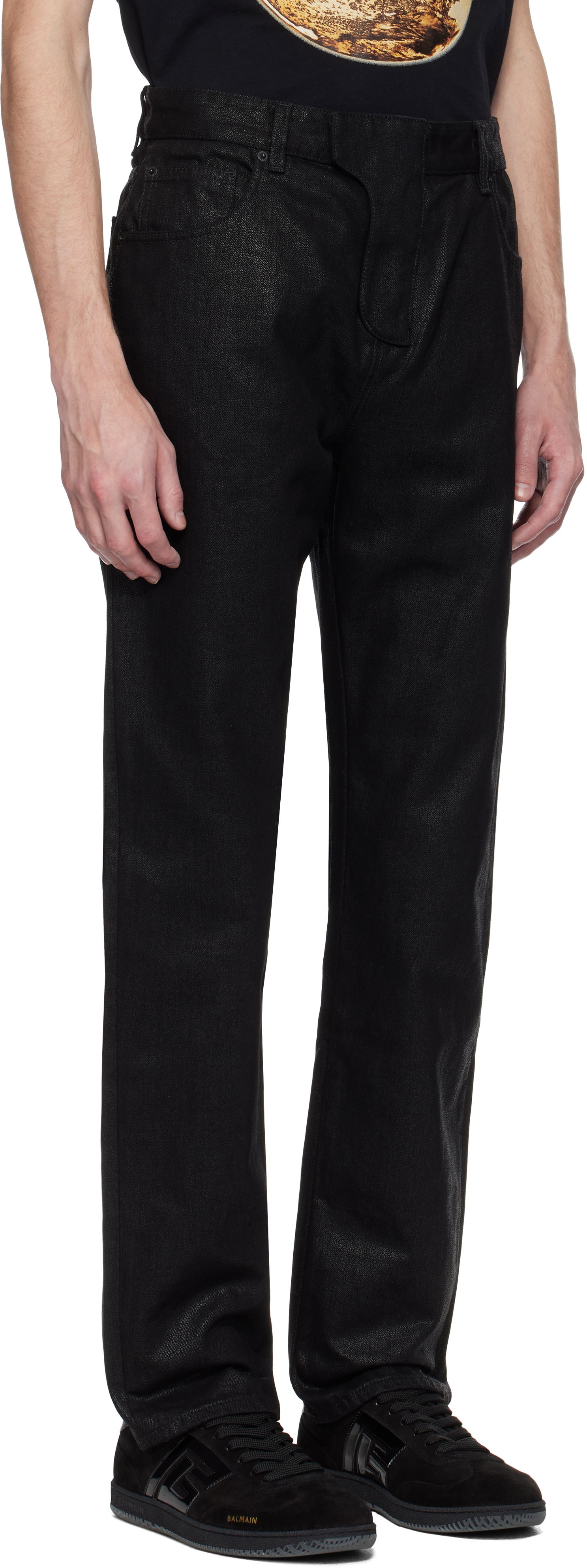 Kavbojke Balmain Balmain Regular-Fit Coated Jeans Črna | EH0MI083DF72, 1