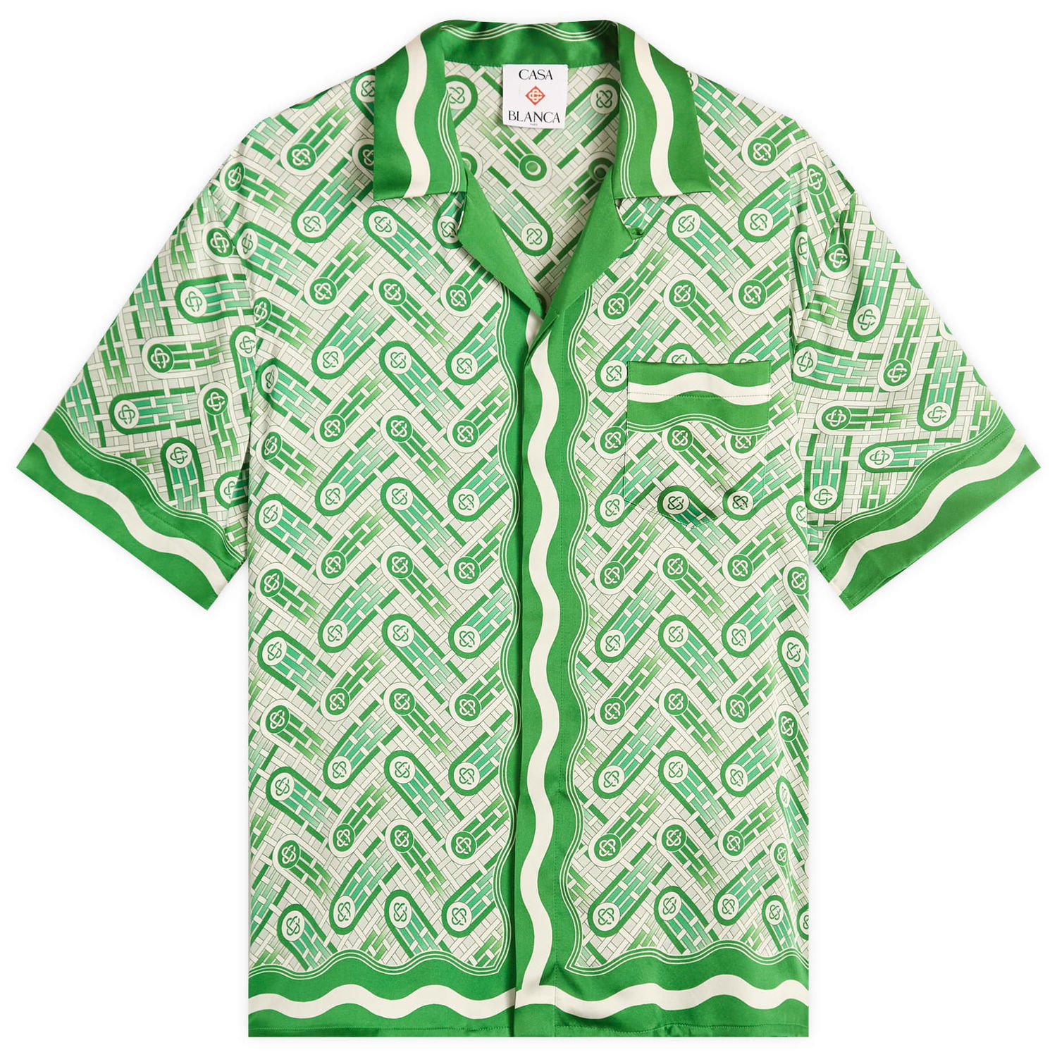 Srajce Casablanca Casablanca Cuban Collar Short Sleeve Silk Shirt, Size Large Zelena | MPF25-SH-003-10, 0