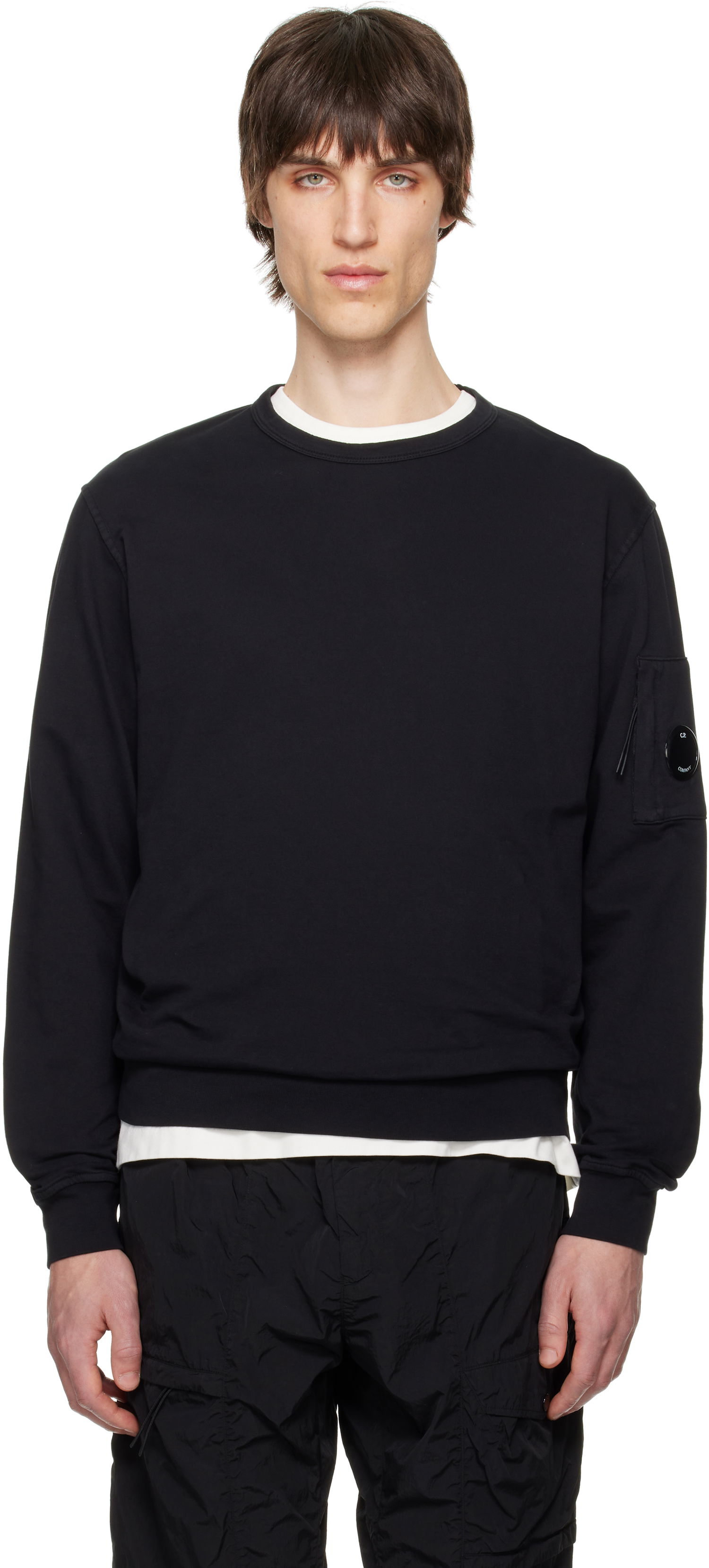 Pleteni pulover C.P. Company C.P. Company Light Fleece Crewneck Sweatshirt Črna | 18CMSS019A-002246G, 0