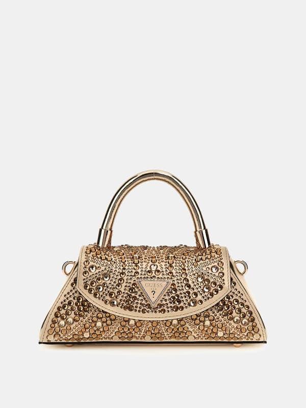 Torbica GUESS Mini Crystal-Embellished Top Handle Bag Bež | HWXG9528780
