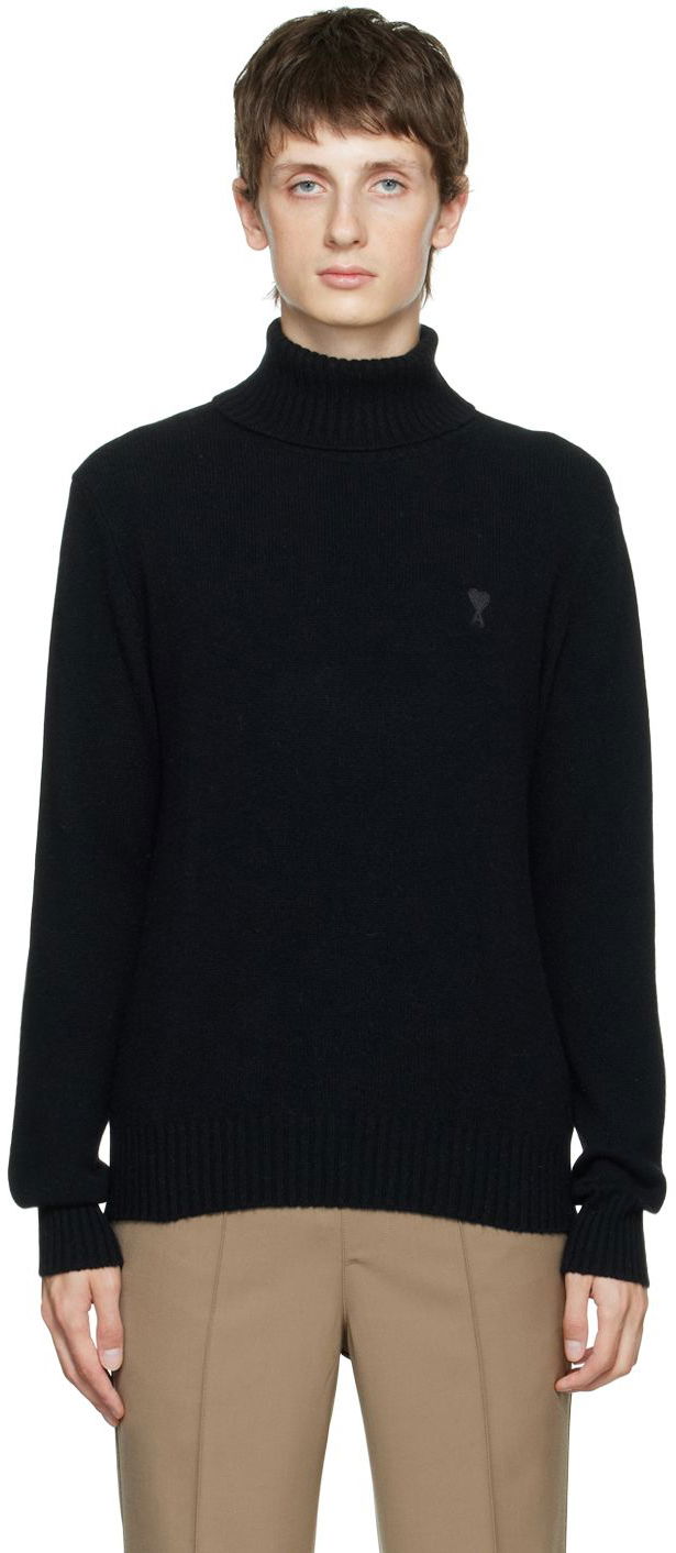 Pleteni pulover AMI Turtleneck Črna | HKS407.005, 0