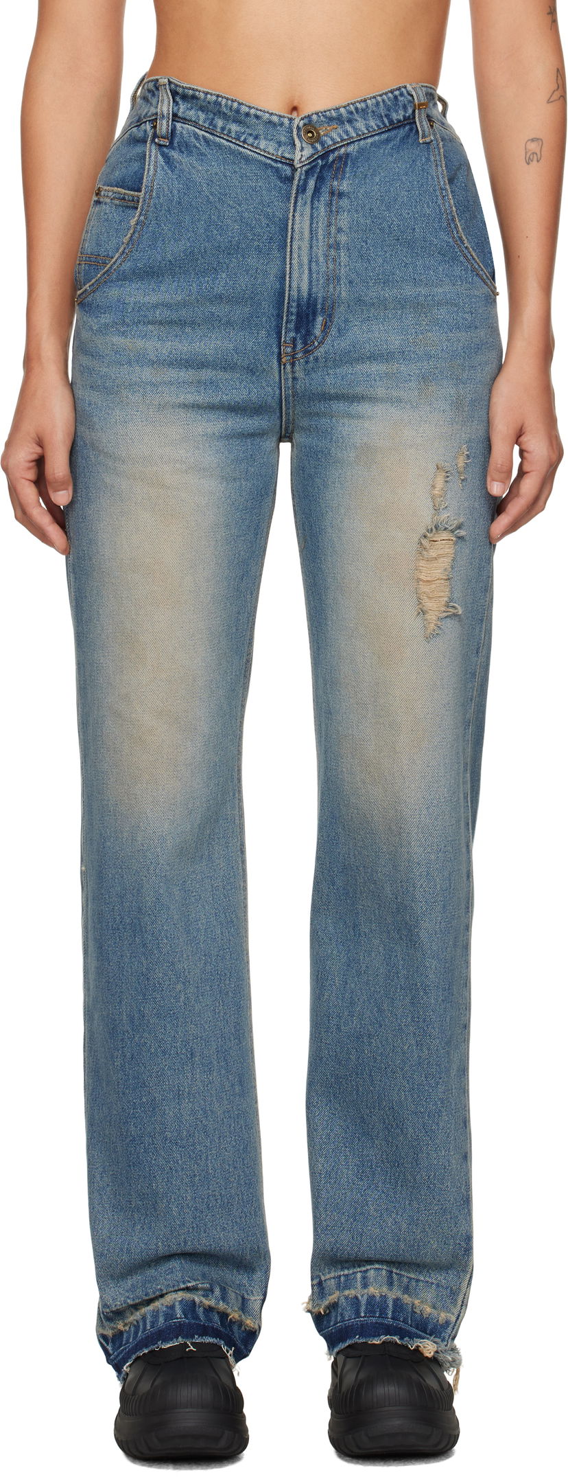 Kavbojke We11done We11done Distressed High-Waisted Jeans Modra | WD-DP3-24-323-W-BL