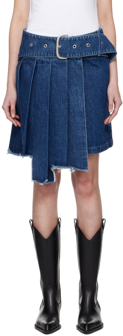 Krila Off-White Blue Pleated Denim Miniskirt Mornarica | OWYF030S24DEN0014646