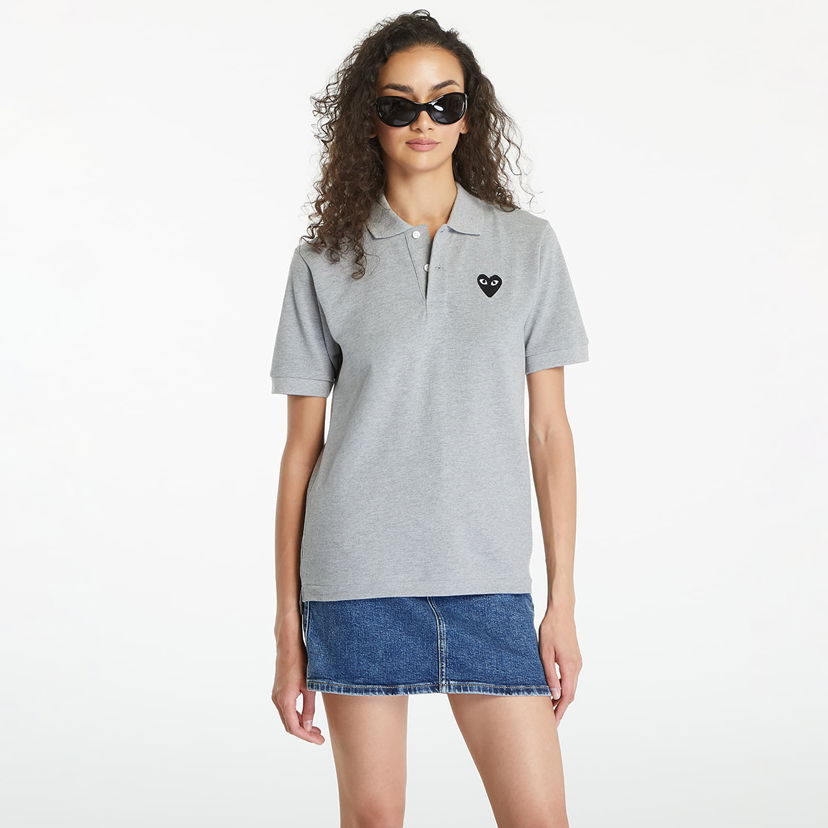 Majica Comme des Garçons PLAY Emblem Knit Short Sleeve Tee UNISEX Grey Siva | AX-T078 GREY