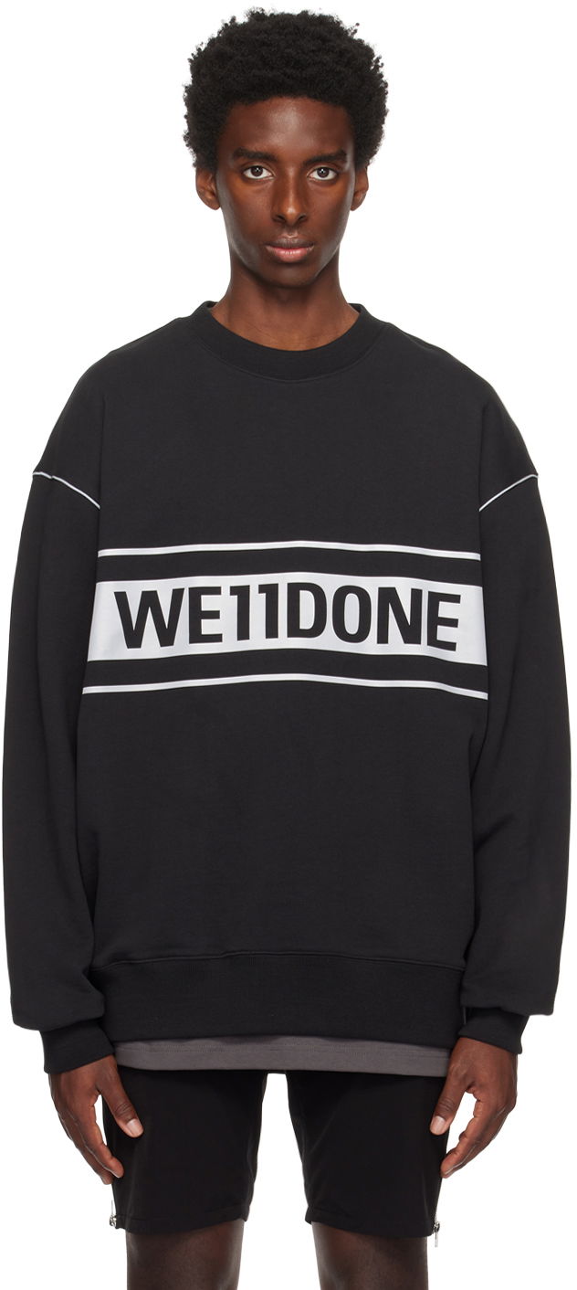 Pulover We11done Men's Reflective Stripe Sweatshirt Črna | WD-SS5-19-048-BK