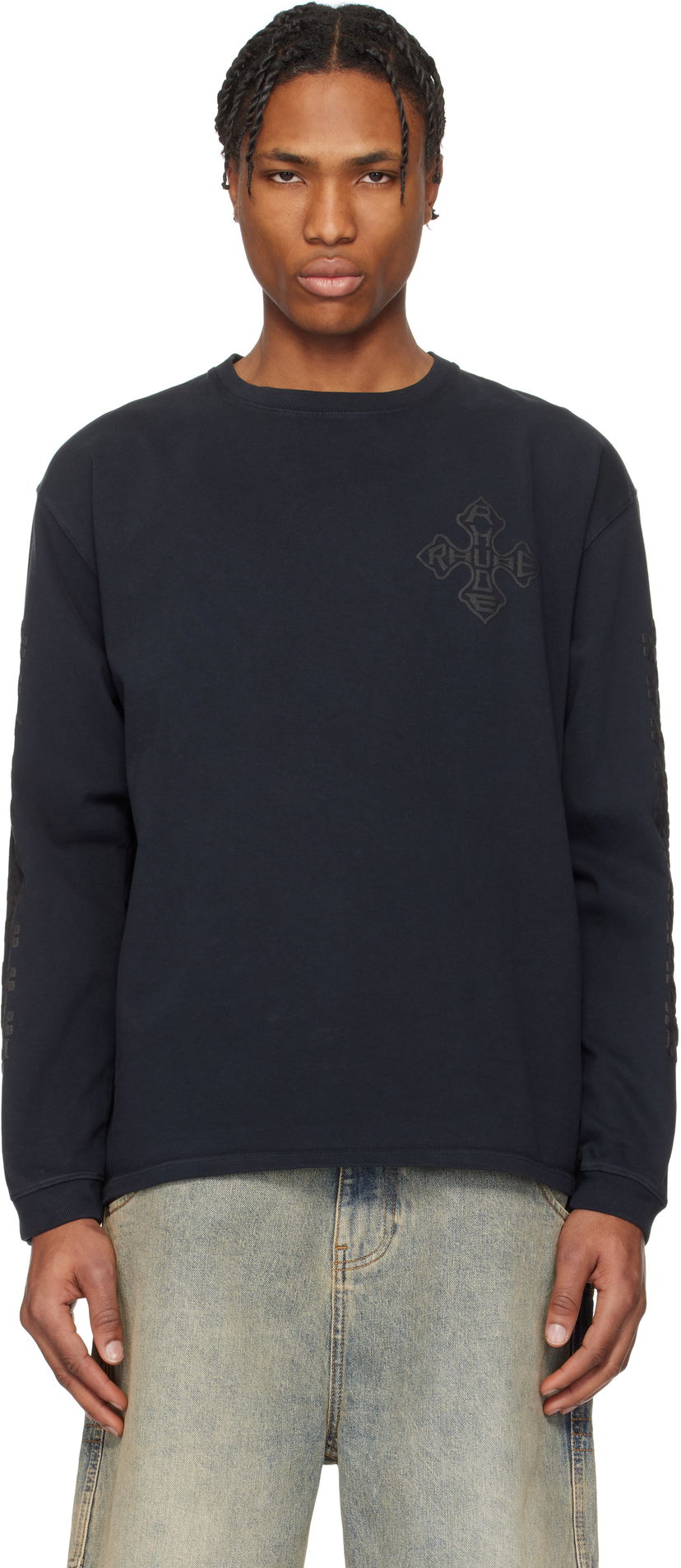 Pulover Rhude Rhude Cross Long Sleeve T-Shirt Mornarica | RHPS25TT12012