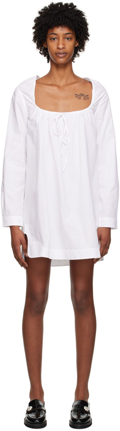 Obleke GANNI GANNI Square Neck Minidress Bela | F7707