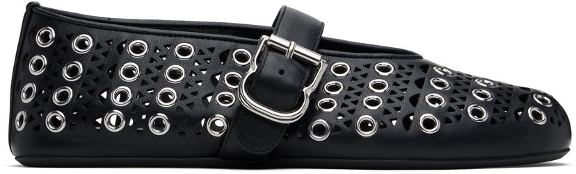 Superge in čevlji Alaïa ALAÏA Vienne Lambskin Eyelets Ballerina Flats Črna | AA3A029CK277
