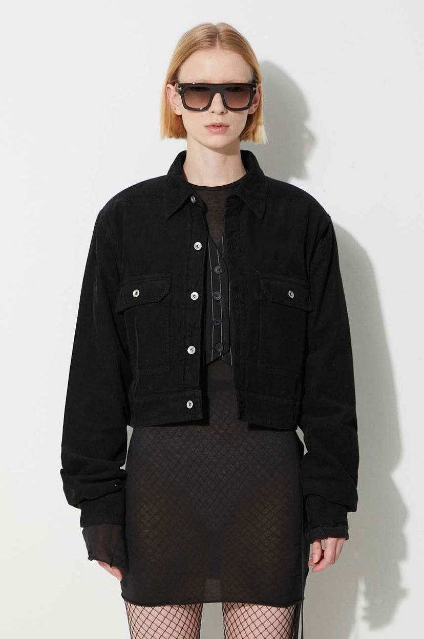 Jakna Rick Owens Black Cropped Corduroy Jacket Črna | DS02C5702.MC