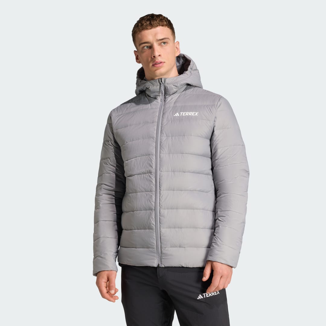 Puhovka adidas Performance Multi Essentials CLIMAWARM Light Down Hooded Jacket Siva | KB2174, 0