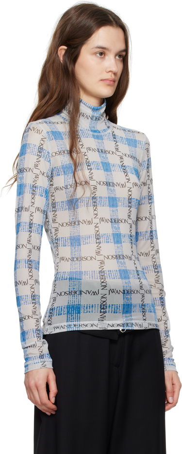 Majice in brezrokavniki JW Anderson JW Anderson Semi-Sheer Logo Turtleneck Top Bela | JO0224-PG1721, 3