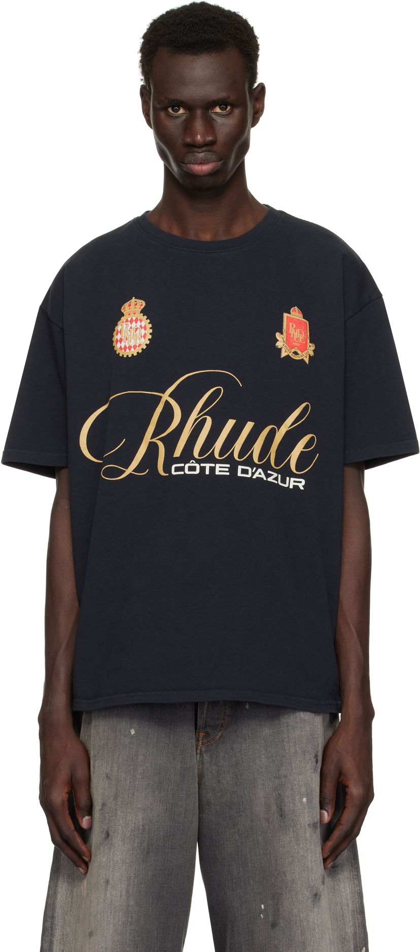 Majica Rhude Rhude Script Crest T-Shirt Mornarica | RHPS25TT07012