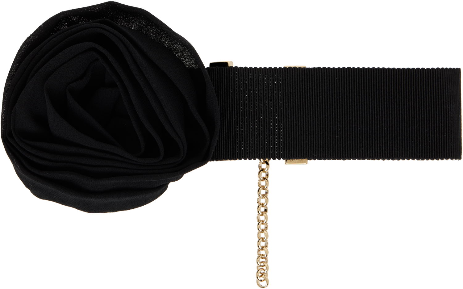 Pasovi Blumarine Blumarine Grosgrain Rose Choker with Gold Chain Črna | P522W332A, 0