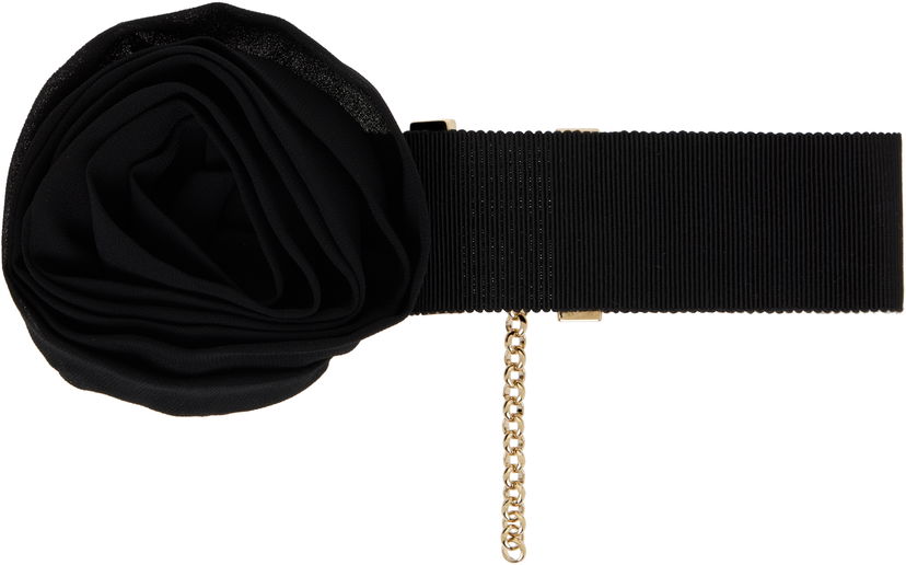 Pasovi Blumarine Blumarine Grosgrain Rose Choker with Gold Chain Črna | P522W332A