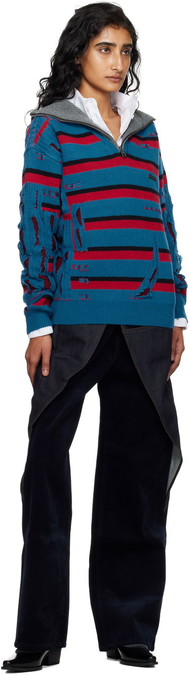 Pleteni pulover Andersson Bell Andersson Bell Stripe Jacquard Half Zip-Up Sweater Modra | atb1331m, 3