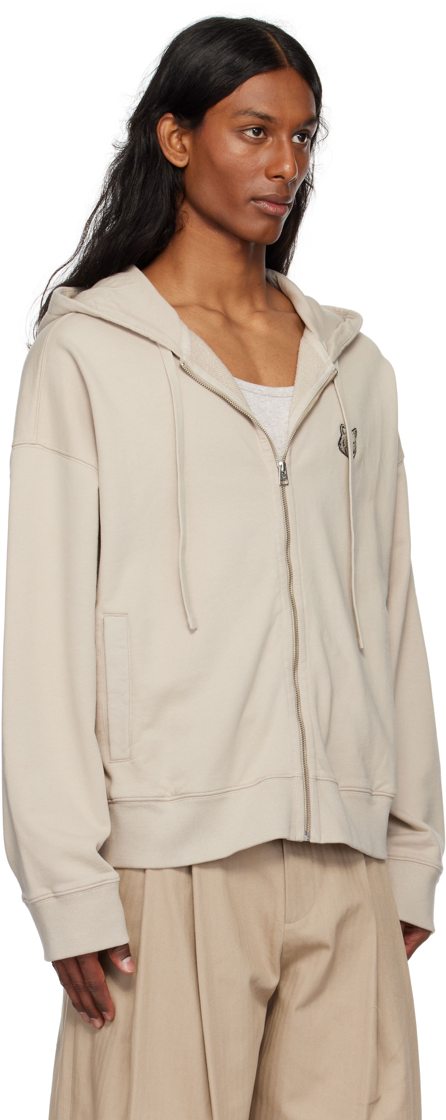 Pulover MAISON KITSUNÉ Maison Kitsuné Bold Fox Head Patch Oversize Fullzip Hoodie Bež | OM02138KM0001, 1