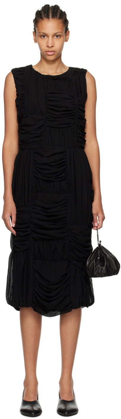 Obleke Comme des Garçons Comme des Garçons Ruched Midi Dress Črna | RM-O012-051