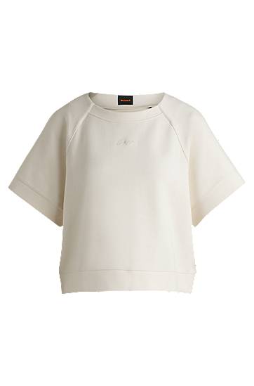 Pleteni pulover BOSS Bonded-Jersey T-Shirt with Embroidered Logo Bela | 50541011