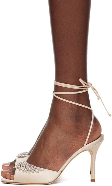 Modni dodatki Manolo Blahnik Manolo Blahnik Plumena 90 Embellished Satin Heeled Sandals Bež | 124-2531-0003, 2