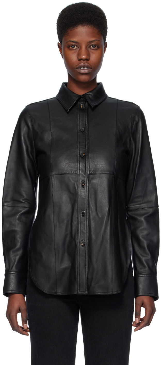 Srajce TOTEME TOTEME Slim Leather Shirt Črna | 241-WRT1091-LE0021