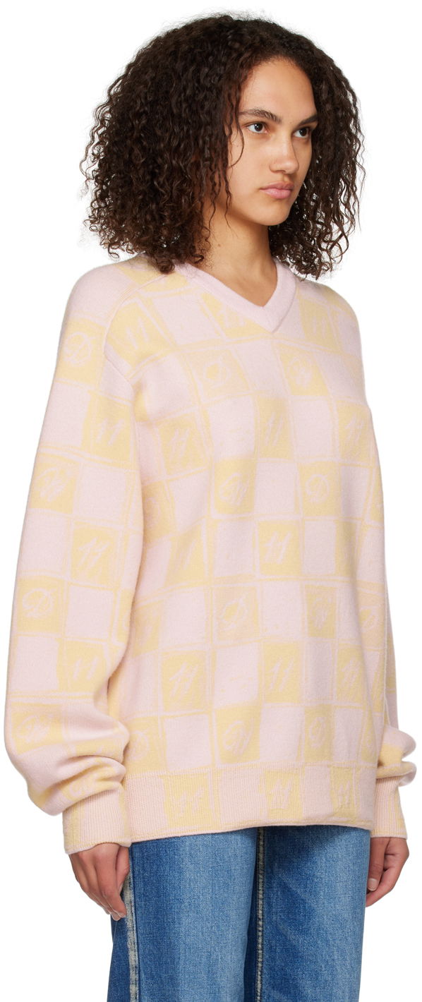 Pleteni pulover We11done We11done Checkerboard V-Neck Sweater Roza | WD-KT3-22-639-U-YE, 1